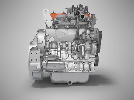 3D rendering engine for car left view on gray background with shadow