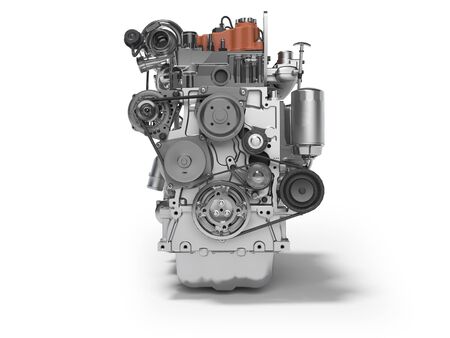 3D rendering of diesel engine for car front view on white background with shadowの写真素材