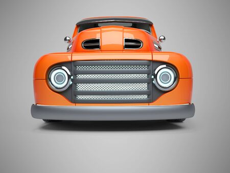 3D rendering orange electro car front view on gray background with shadowの写真素材