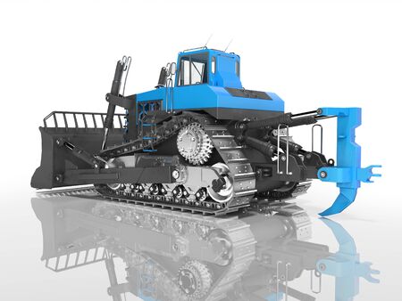 Career technology caterpillar blue bulldozer 3D rendering on white background with shadowの写真素材
