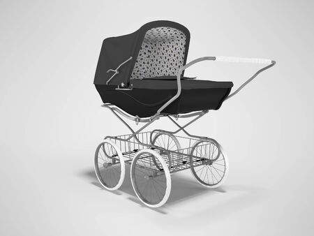 3D rendering black metal stroller with luggage carrier on gray background with shadowの写真素材