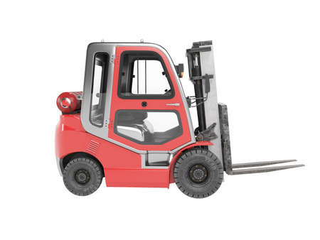 3d rendering red side view gas forklift for warehouse side view on white background no shadowの写真素材