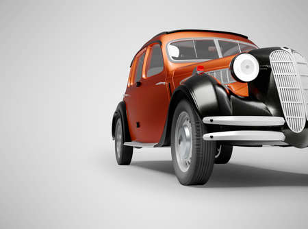 3D rendering classic retro car front red on gray background with shadowの写真素材