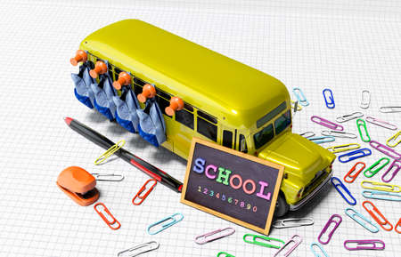 3d rendering concept set of school accessories on white background with shadow