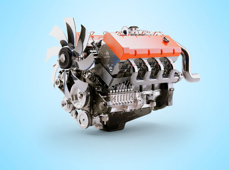 3d rendering internal combustion engine on blue background with shadowの写真素材