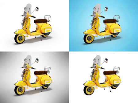 3d illustration of orange group of scooters for delivery in the city of different colorsの写真素材