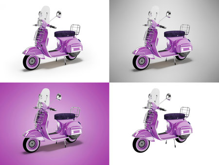 Set of four vintage scooters on a white background. 3d renderingの写真素材