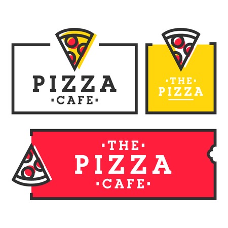 Pizza cafe. Set pizza logo, emblem, labelのイラスト素材