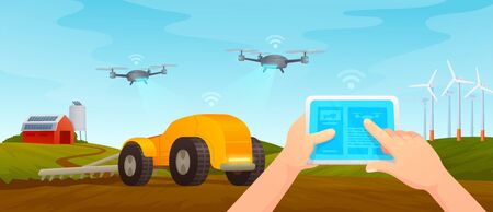 Smart Farming. Remote control from tablet. Smart Farm. Agriculture concept. Vector illustrationのイラスト素材
