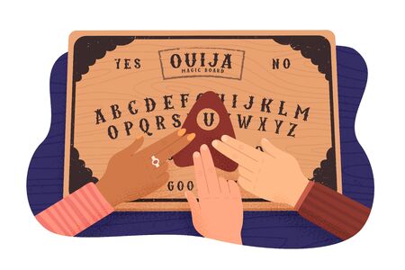 Communicating with ghosts. People conducting a seance using a spiritual board. Top viewのイラスト素材