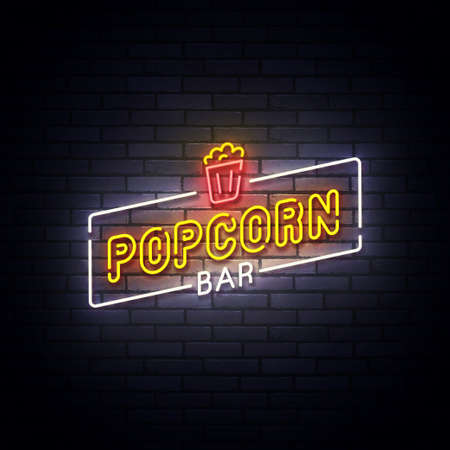 Popcorn neon sign in the darkのイラスト素材