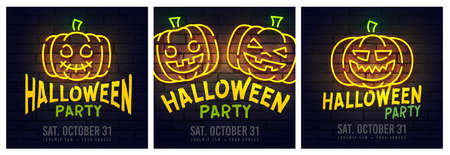 Social Media post template on theme Halloween Party. Set of banners square shape on theme Halloween Party. Design of advertising in social networks. Promotion vector illustrationの写真素材