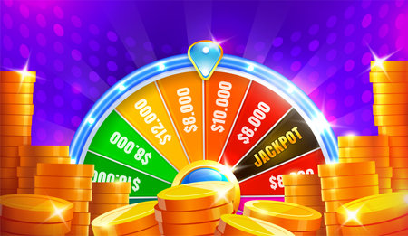 Wheel fortune. Spinning fortune wheel, lucky roulette. Casino neon colorful. Vector illustrationのイラスト素材