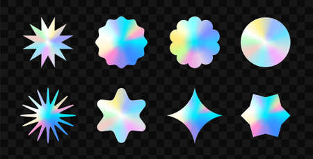 Color stickers mockup. Blank labels of different shapes, circle wrinkled paper emblems. Stickers or patches for preview tags, labels. Vector illustrationのイラスト素材