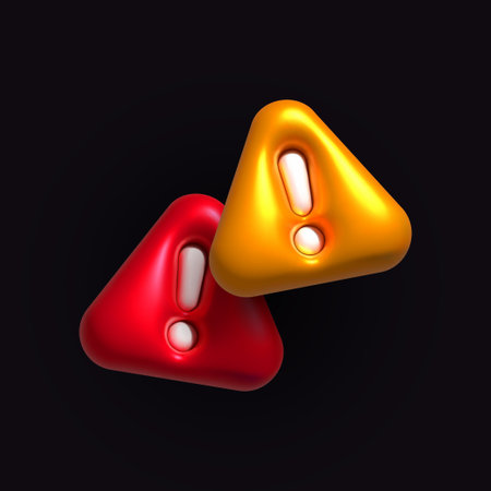 Inflatable exclamation sign red and yellow colors. Realistic inflated 3D symbol icon with the plasticine effect. Vector illustrationのイラスト素材