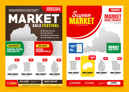 Supermarket flyer template. Shop poster design. Grocery Ads. Flyer Promotion. Vector illustration A4 sizeのイラスト素材