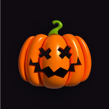 Pumpkin inflatable. Orange pumpkin with smile for your design for the holiday Halloween. Jack o Lantern. Realistic inflated 3D Pumpkin icon with the plasticine effect. Vector illustrationのイラスト素材