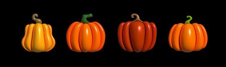 Pumpkin inflatable icons set. Sign kit of halloween. Thanksgiving pictogram collection farm harvest, vegetable. Inflated 3D pumpkin colorful icon symbol. Vector Illustrationのイラスト素材