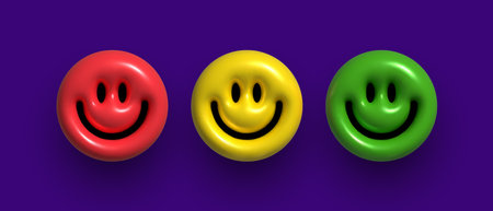 Inflatable color smiles. Inflated 3D emoji smile with the plasticine effect. Vector illustrationのイラスト素材