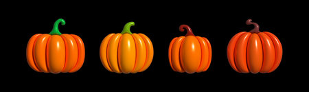 Pumpkin inflatable icons set. Sign kit of halloween. Thanksgiving pictogram collection farm harvest, vegetable. Inflated 3D pumpkin colorful icon symbol. Vector Illustrationのイラスト素材