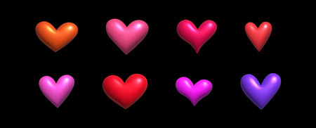 Inflatable heart. Inflated 3D element with the plasticine effect. Set cartoon heart shapes. Vector illustrationのイラスト素材