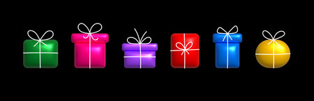 Inflatable color gift box. Inflated 3D gift box with the plasticine effect. Vector illustrationのイラスト素材
