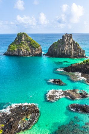 View of Morro dos Dois IrmÃ£o and view of the Baia dos Porcos.の写真素材