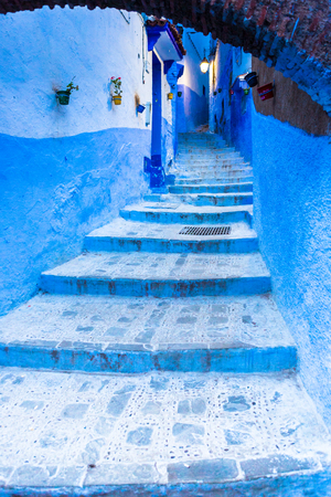 Chefchaouen blue town street in Moroccoの写真素材
