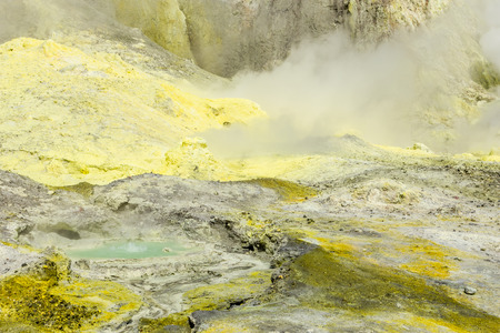 Active Volcano at White Island New Zealand. Volcanic Sulfur Crater Lakeの写真素材