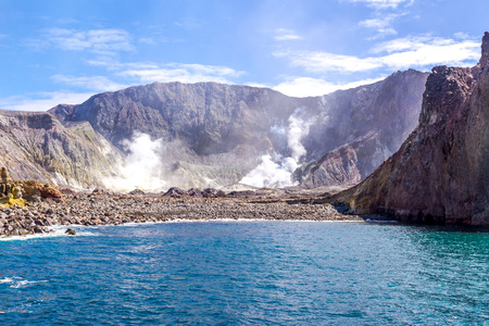 Active Volcano at White Island New Zealand. Volcanic Sulfur Crater Lakeの写真素材