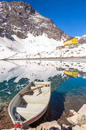 ski in chile on a sunny day with lots of snow. South America.の写真素材