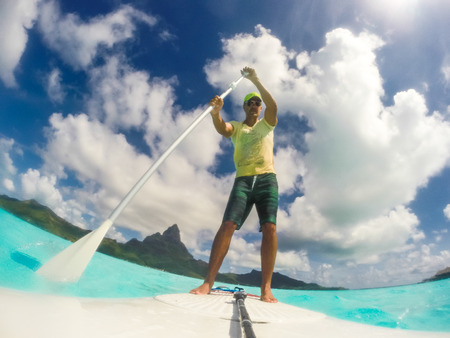 Stand up paddle in Bora Bora Island, French Polynesia.の写真素材