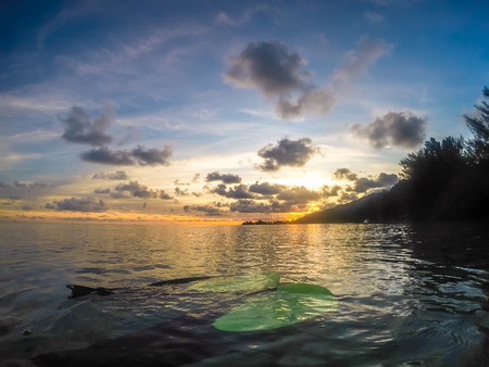 Stand up paddle in Bora Bora Island, French Polynesia.の写真素材