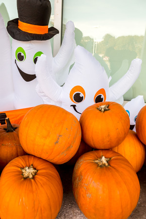 Harvest pumpkin rice straw background. Haloween party.の写真素材