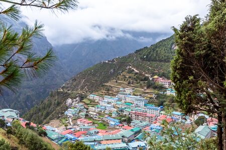 Namche Bazaar village on the way to Everest Base. Nepal. Asia.の写真素材