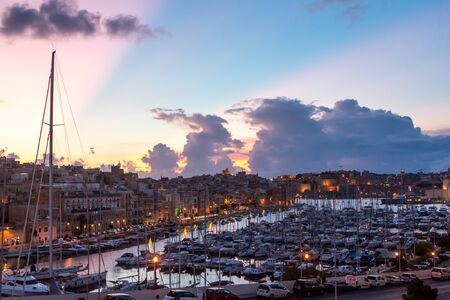 Boats in port of Valletta, Malta.の写真素材