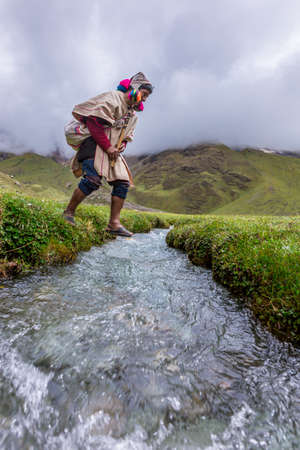 Cuzco, Peru - March 25, 2019. Religious ceremony of Peruvian culture held in the mountains of Cuzco.のeditorial素材