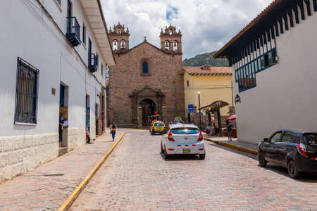 Cuzco, Peru - March 22, 2019. Cuzco in Peru, panoramic view of the Main square an the cathedral church.のeditorial素材