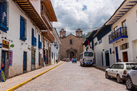 Cuzco, Peru - March 22, 2019. Cuzco in Peru, panoramic view of the Main square an the cathedral church.のeditorial素材