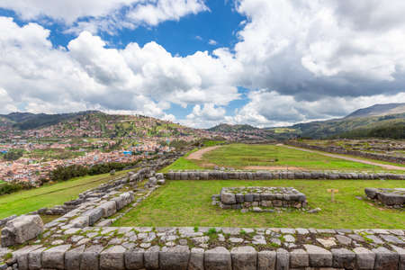 Sacsayhuaman fortress, Inca ruins in Cusco or cuzco town, Peru, South America.の写真素材