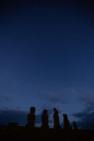 Easter Island, Moais in Ahu Vai Uri, Tahai Archaeological Complex, Rapa Nui National Park, Chile....