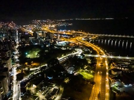 Florianopolis in Santa Catarina. Night aerial image.
