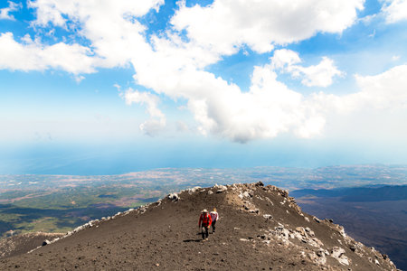 Mount Etna in Italy, Sicily. Climb Etna volcano to the top. Europe.の写真素材