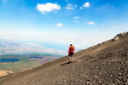 Mount Etna in Italy, Sicily. Climb Etna volcano to the top. Europe.の写真素材