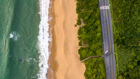 Balneario Camboriu in Santa Catarina. Taquaras Beach and Laranjeiras Beach in Balneario Camboriu. Aerial view in landscape. Brazil.の写真素材
