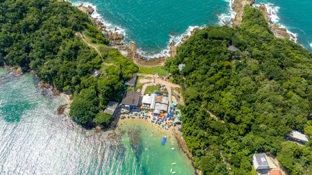 Bombinhas Beach in Santa Catarina. Aerial view taken with a drone. Brazil. South America.の写真素材