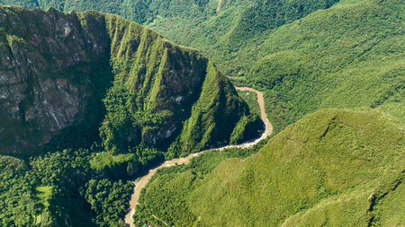 Urubamba river in Machu Picchu, Peru. Aerial view