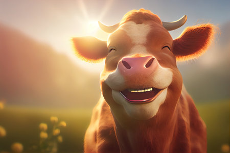 smiling cow in front of the sun, Generative Aiの素材