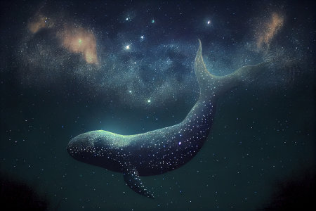 huge whale in starry space, Generative AIの素材