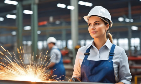 young girl worker in the factoryの素材